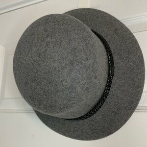 Nine West Wool Felt Bucket Hat Gray Women’s One Size Black Braided Trim